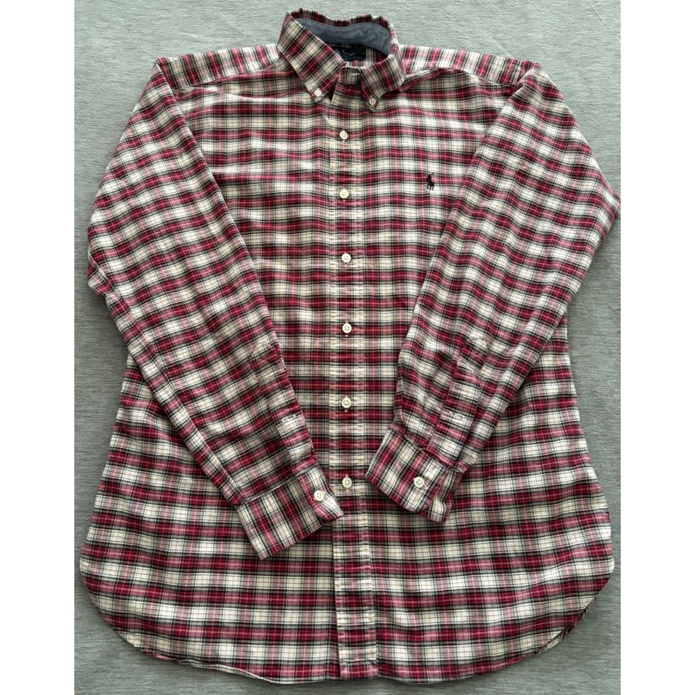Ralph Lauren Mens Plaid Shirt Long Sleeve Red White Black Check Casual Top